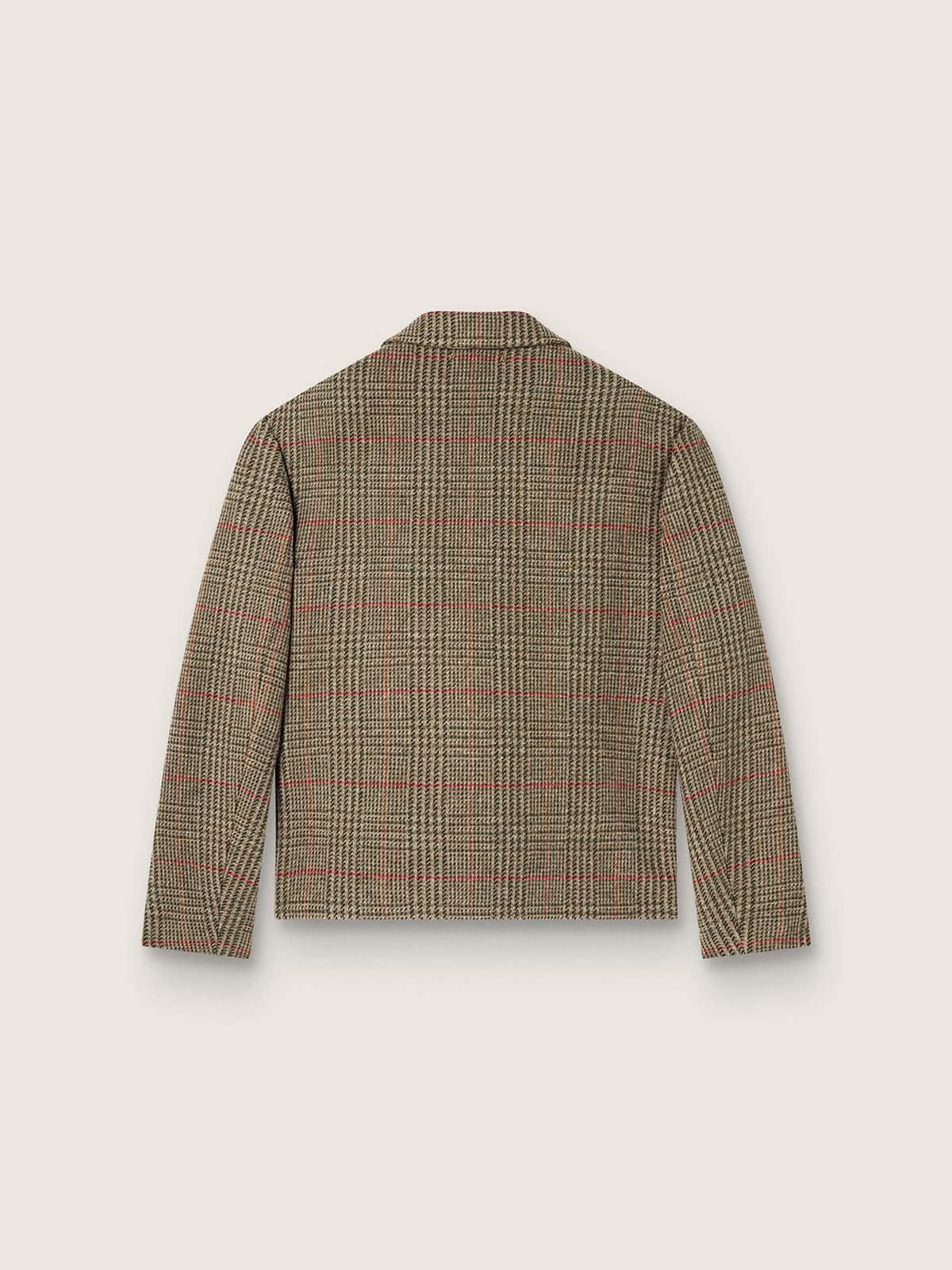 Giacca da uomo in lana Principe di Galles verde cipresso con motivo check rosso