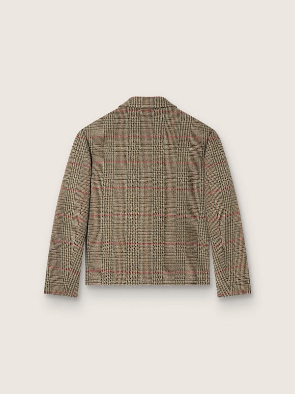 Men's jacket in cypress-green Prince of Wales wool with red check motif