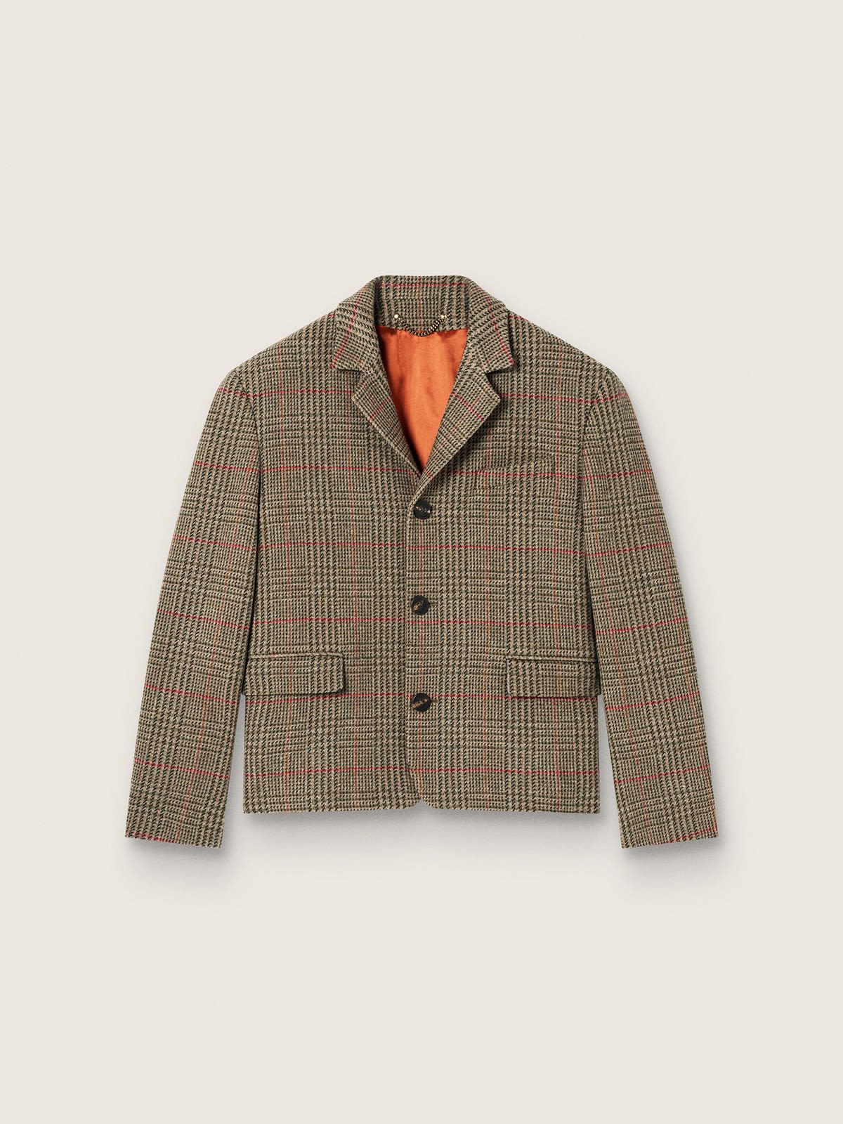 Veste homme en laine prince de Galles vert cyprès avec carreaux rouges — Golden Goose