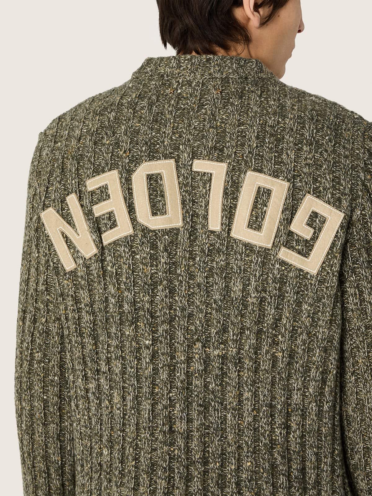 Golden Goose - Pull homme en laine moulin&eacute;e c&ocirc;tel&eacute;e vert for&ecirc;t in 