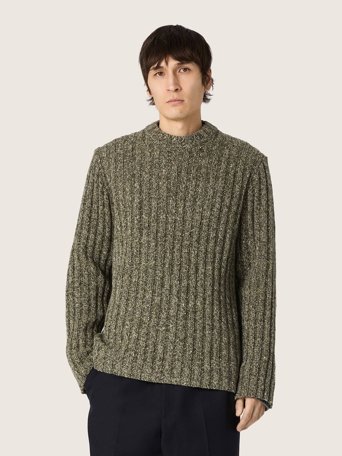 Golden Goose - Pull homme en laine moulin&eacute;e c&ocirc;tel&eacute;e vert for&ecirc;t in 