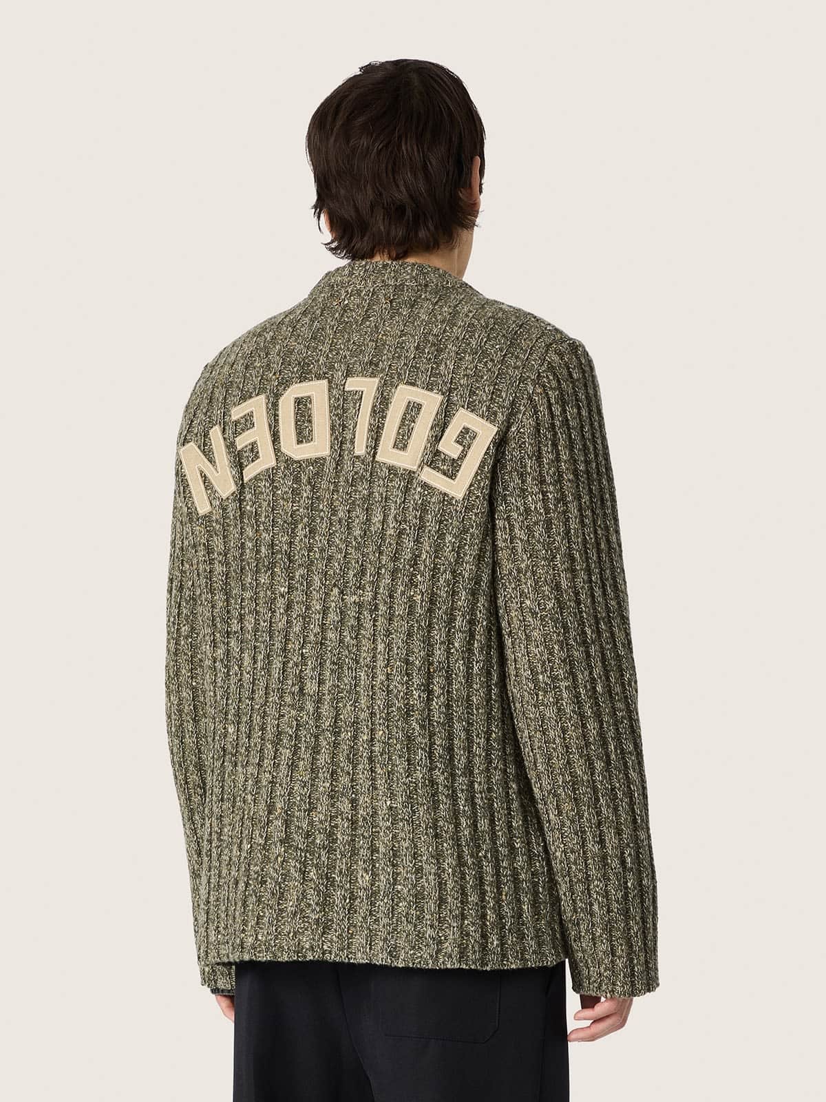 Golden Goose - Pull homme en laine moulin&eacute;e c&ocirc;tel&eacute;e vert for&ecirc;t in 