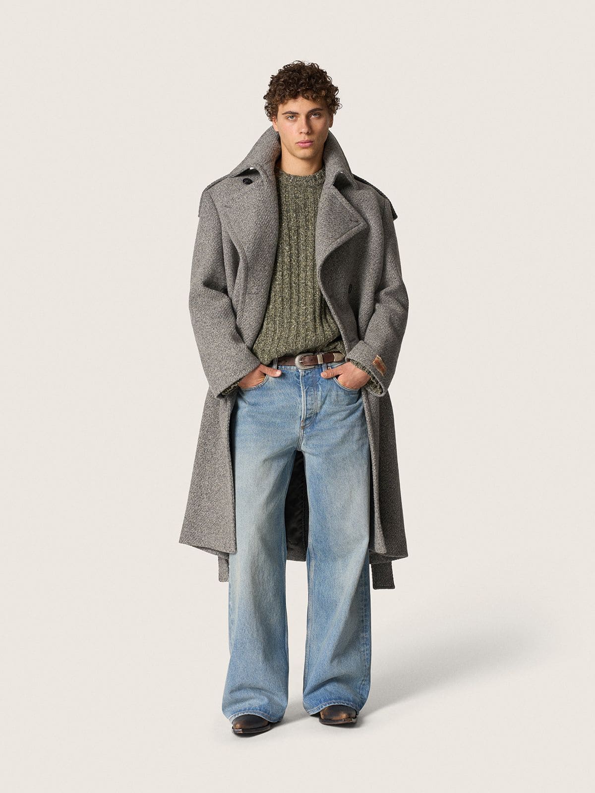 Golden Goose - Pull homme en laine moulin&eacute;e c&ocirc;tel&eacute;e vert for&ecirc;t in 