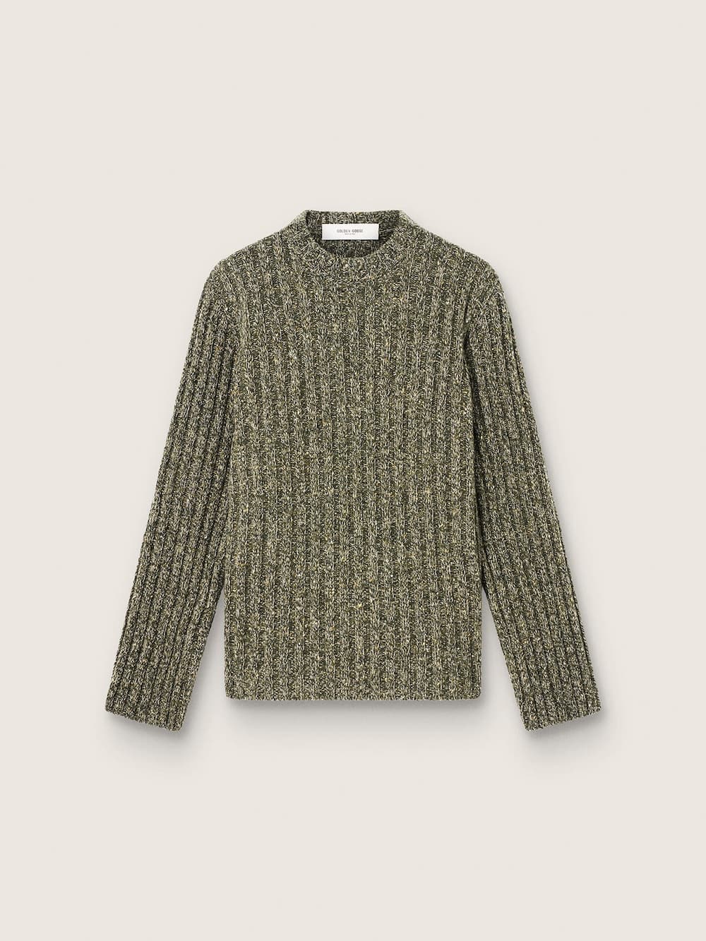 Pull homme en laine moulinée côtelée vert forêt — Golden Goose