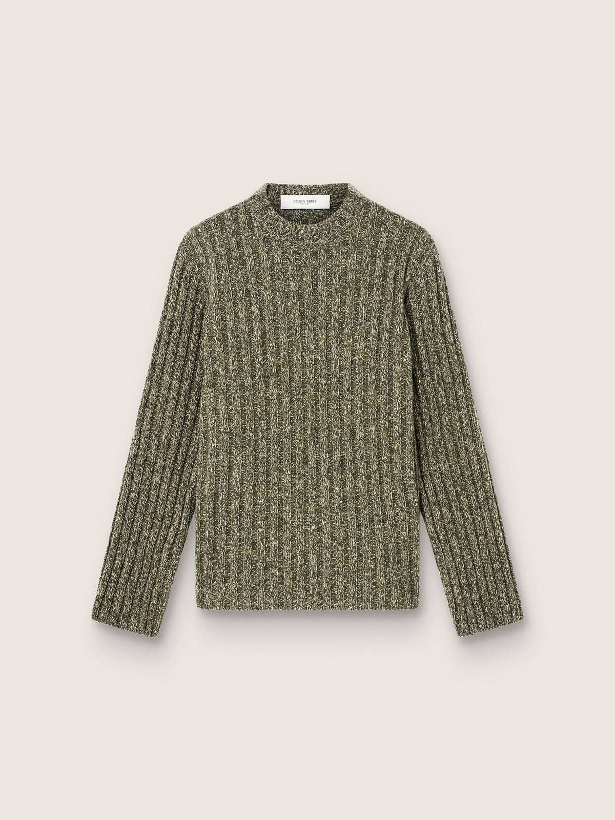 Golden Goose - Pull homme en laine moulin&eacute;e c&ocirc;tel&eacute;e vert for&ecirc;t in 