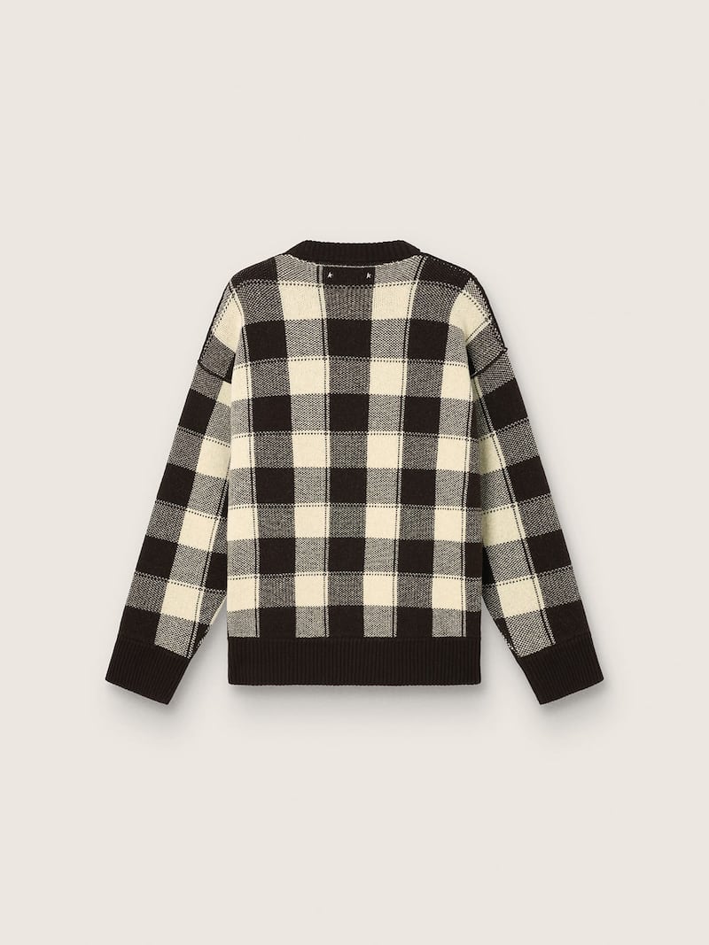 Golden Goose - Men's jacquard wool sweater in dark brown and cream check in 