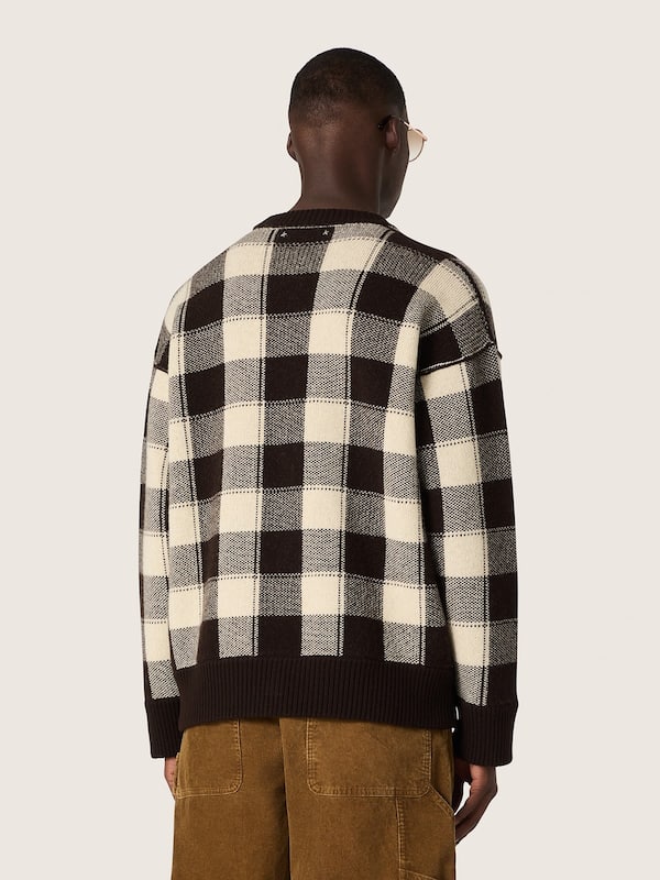 Golden Goose - Men's jacquard wool sweater in dark brown and cream check in 