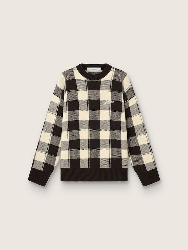 Golden Goose - Men's jacquard wool sweater in dark brown and cream check in 