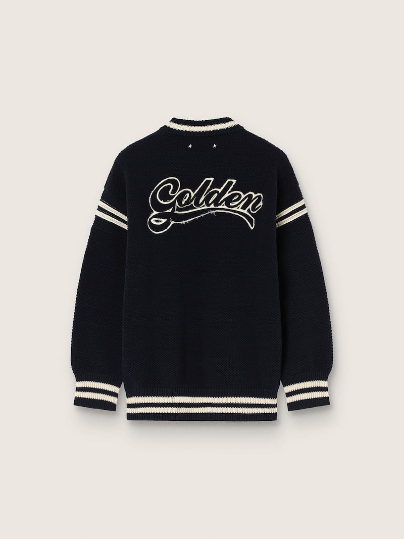 Golden Goose - Men's boxy sweater in dark blue cotton with embroidery in 