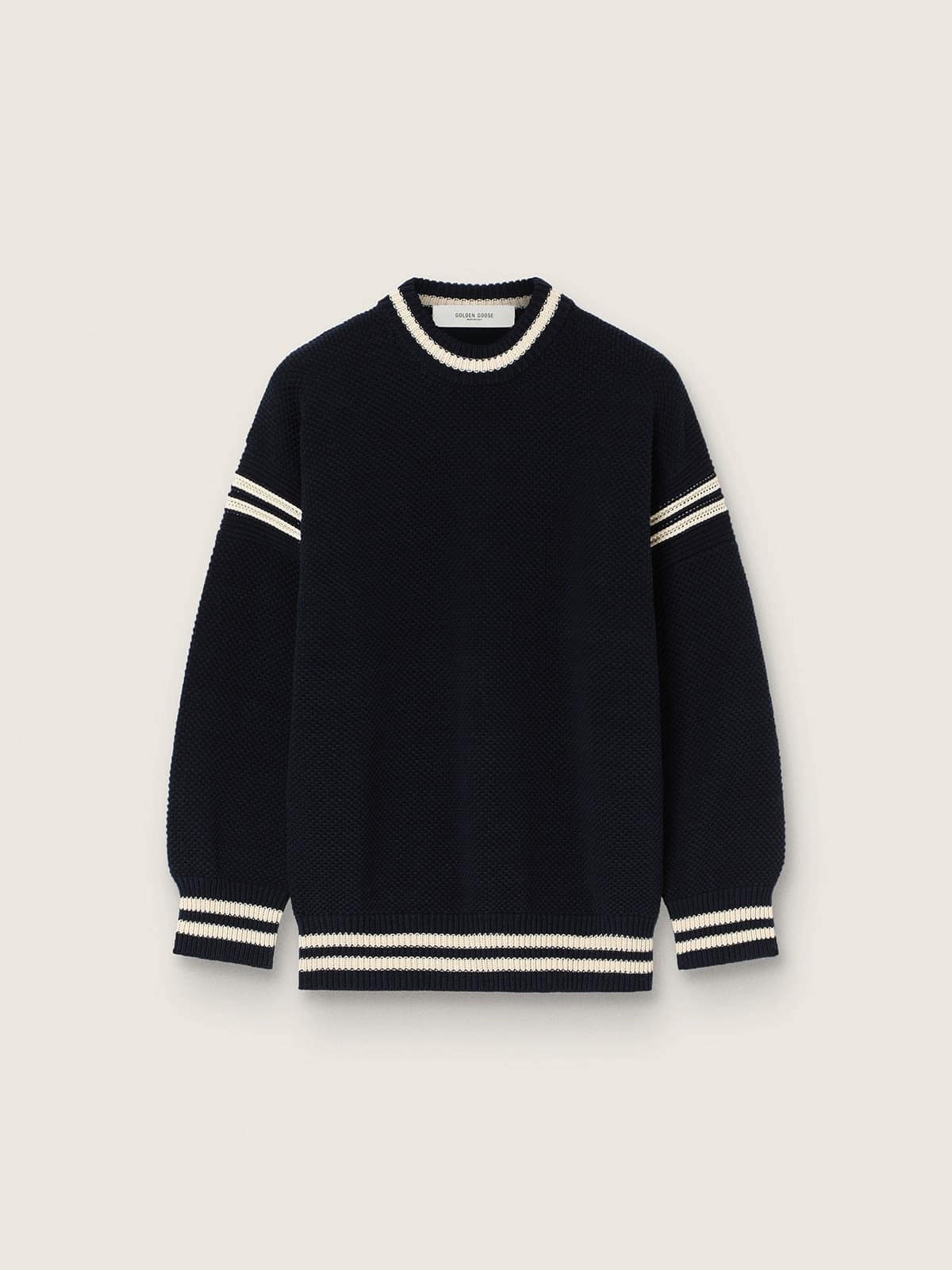 Golden Goose - Men's boxy sweater in dark blue cotton with embroidery in 