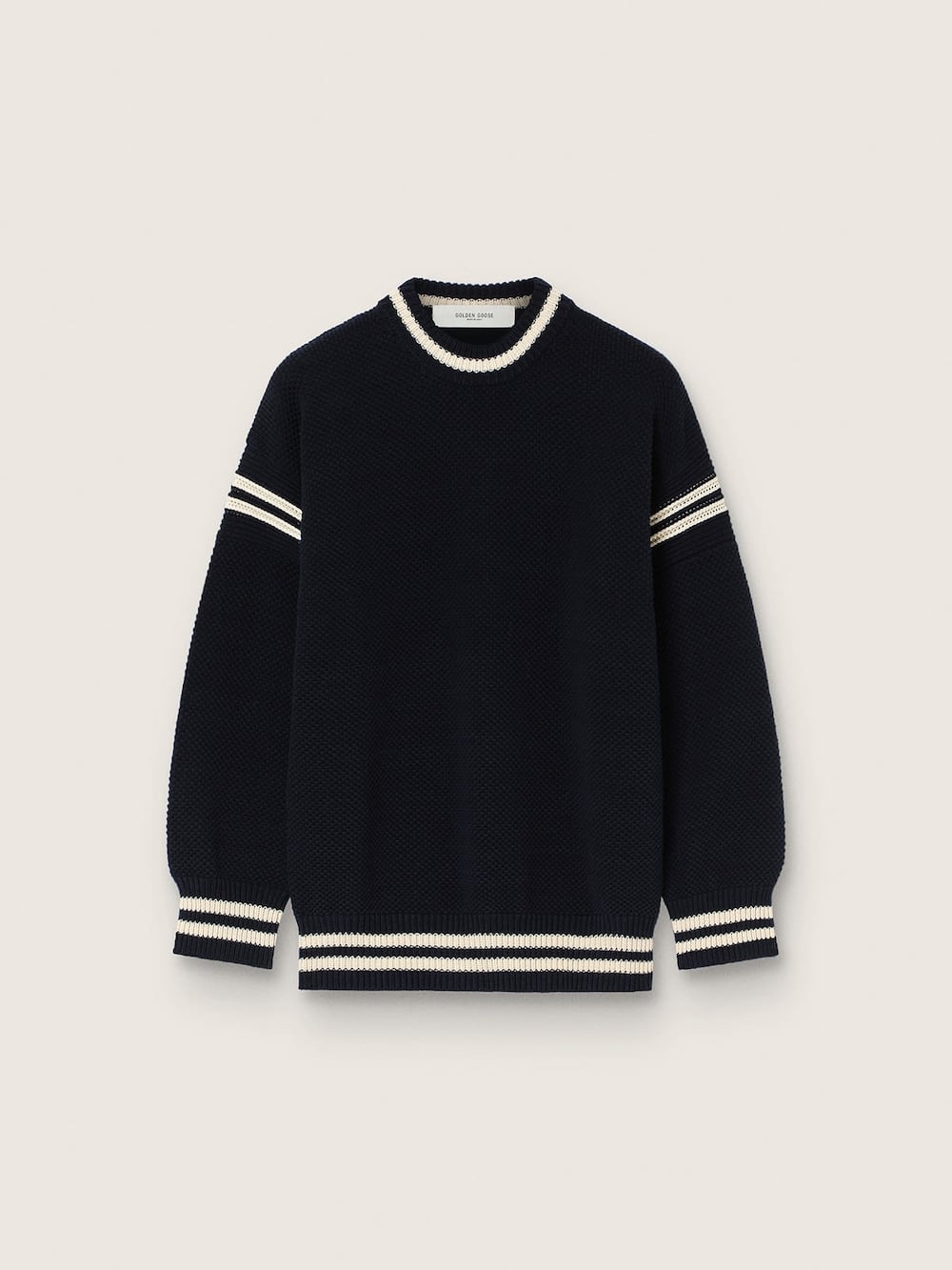Pull boxy homme en coton bleu foncé avec broderie — Golden Goose