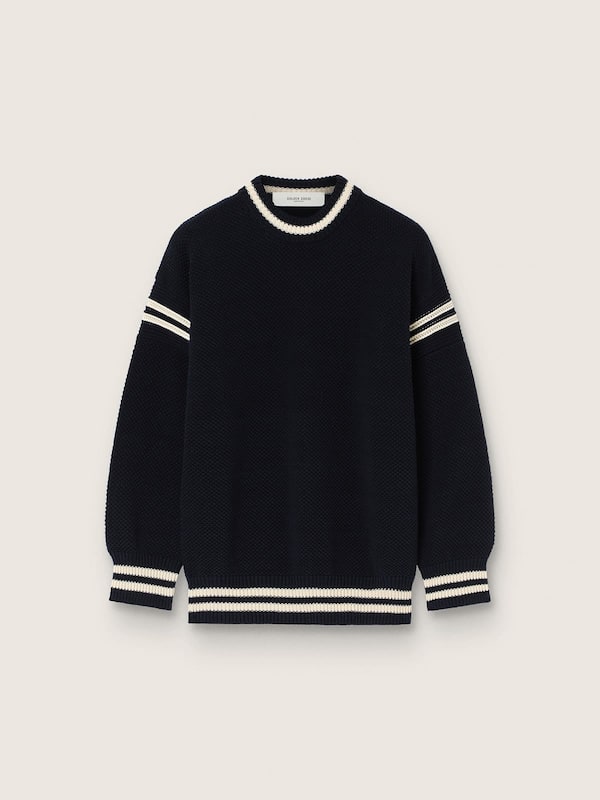 Golden Goose - Men's boxy sweater in dark blue cotton with embroidery in 