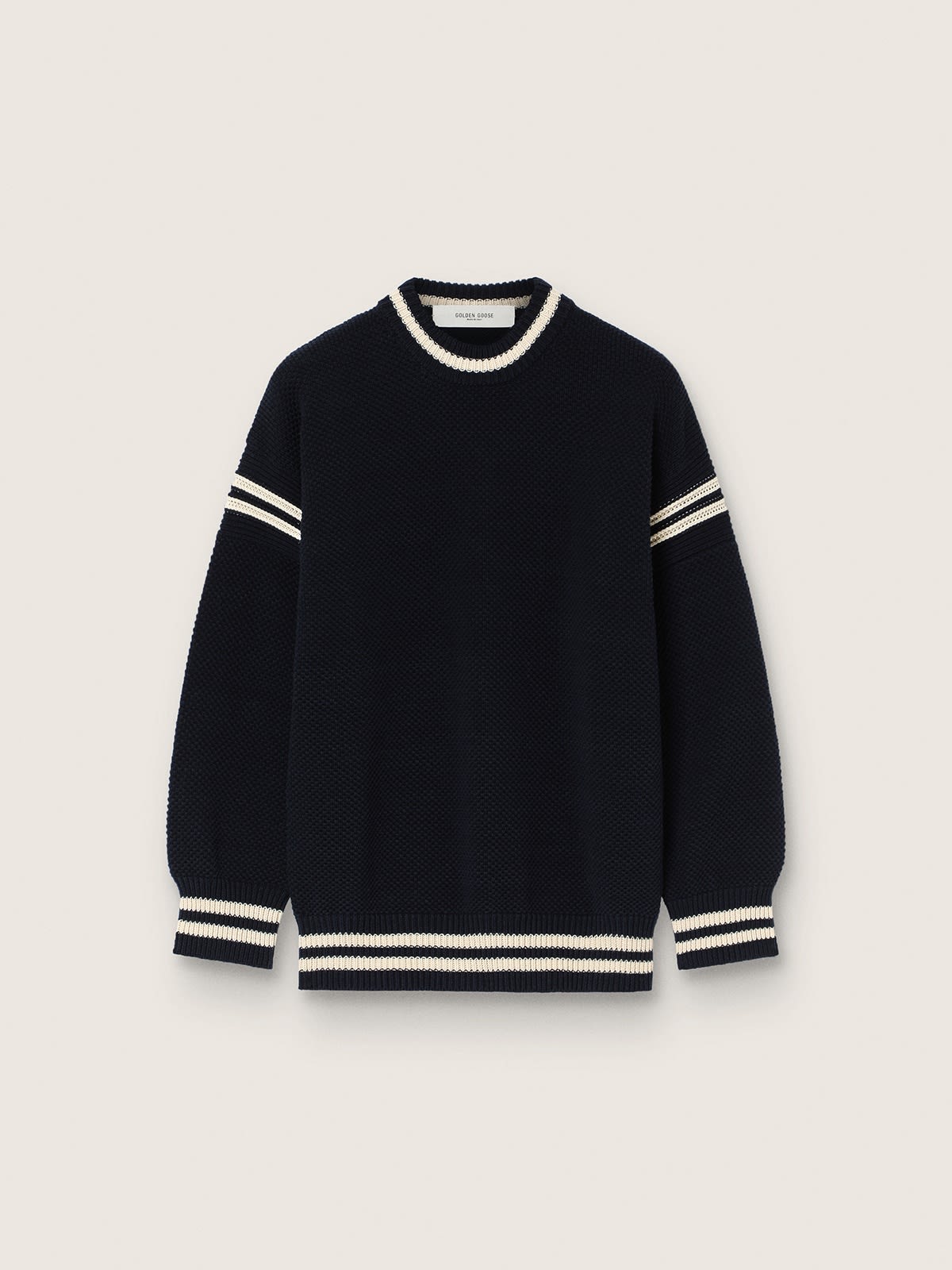 Pull boxy homme en coton bleu foncé avec broderie — Golden Goose