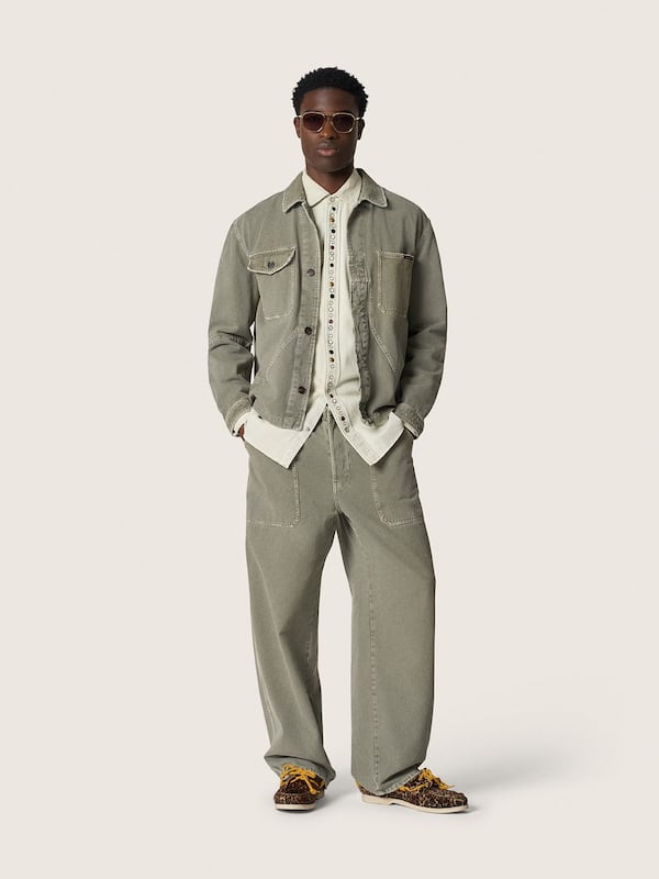 Golden Goose - Pantaloni cargo da uomo in twill di cotone verde fumo in 