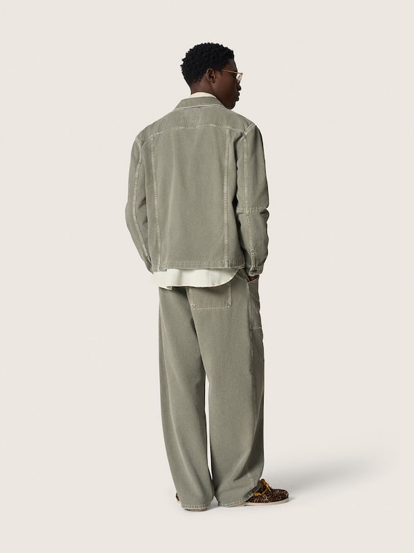 Golden Goose - Pantaloni cargo da uomo in twill di cotone verde fumo in 