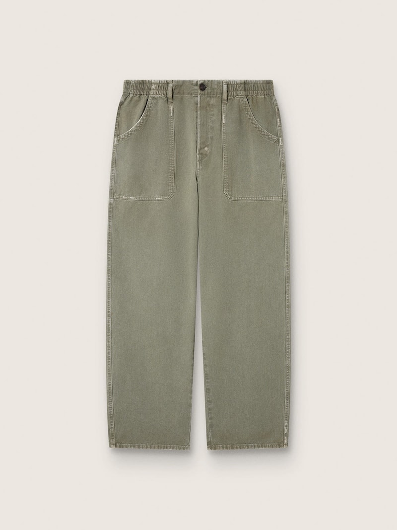 Pantaloni cargo da uomo in twill di cotone verde fumo