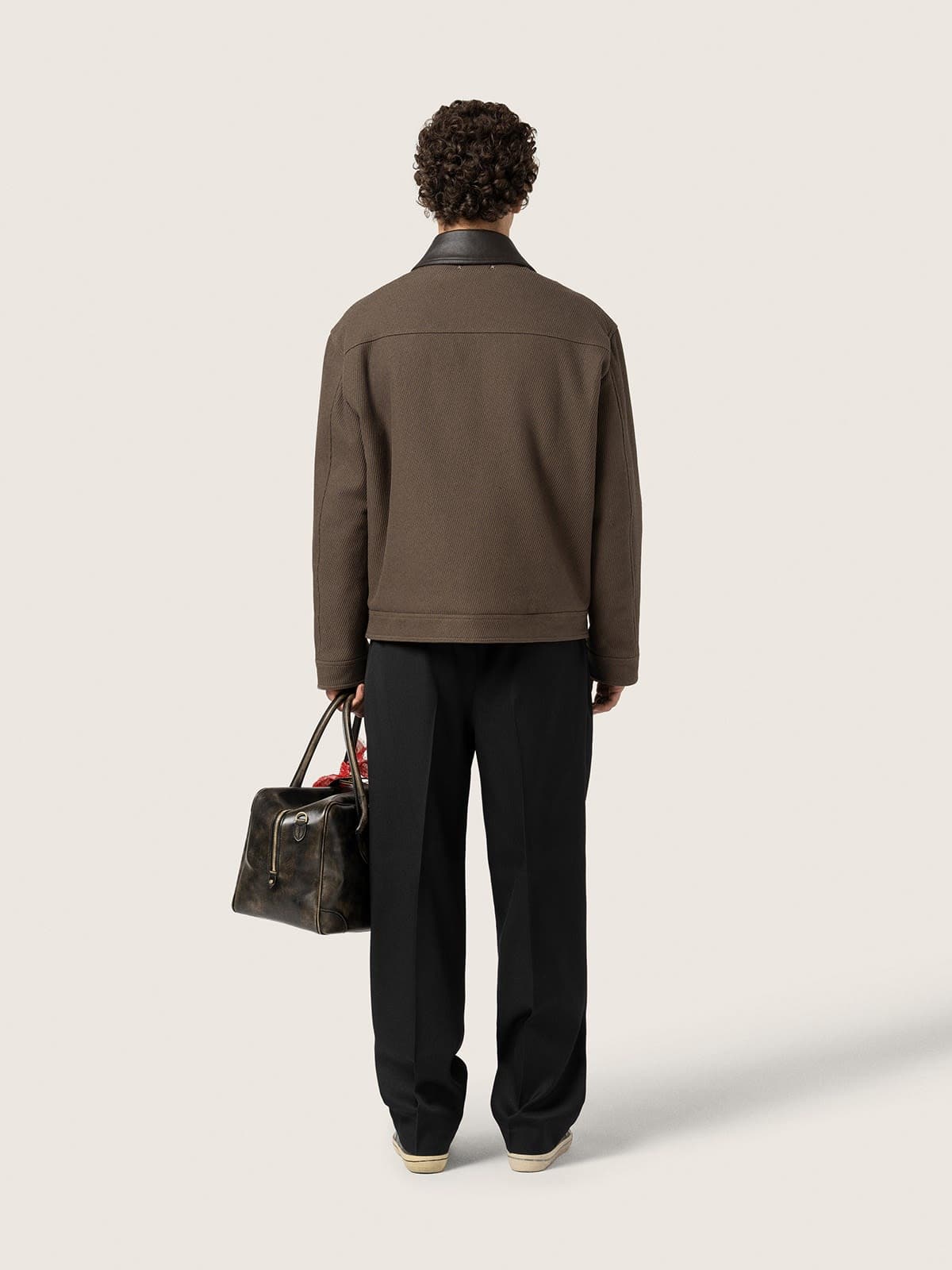 Golden Goose Men's short padded jacket in brown cotton with metal hook fastening and leather collar Coats & Jackets brown man