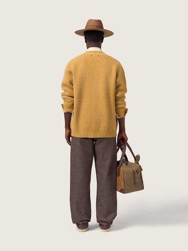 Golden Goose Men's mustard rib-knit cardigan Knitwear man