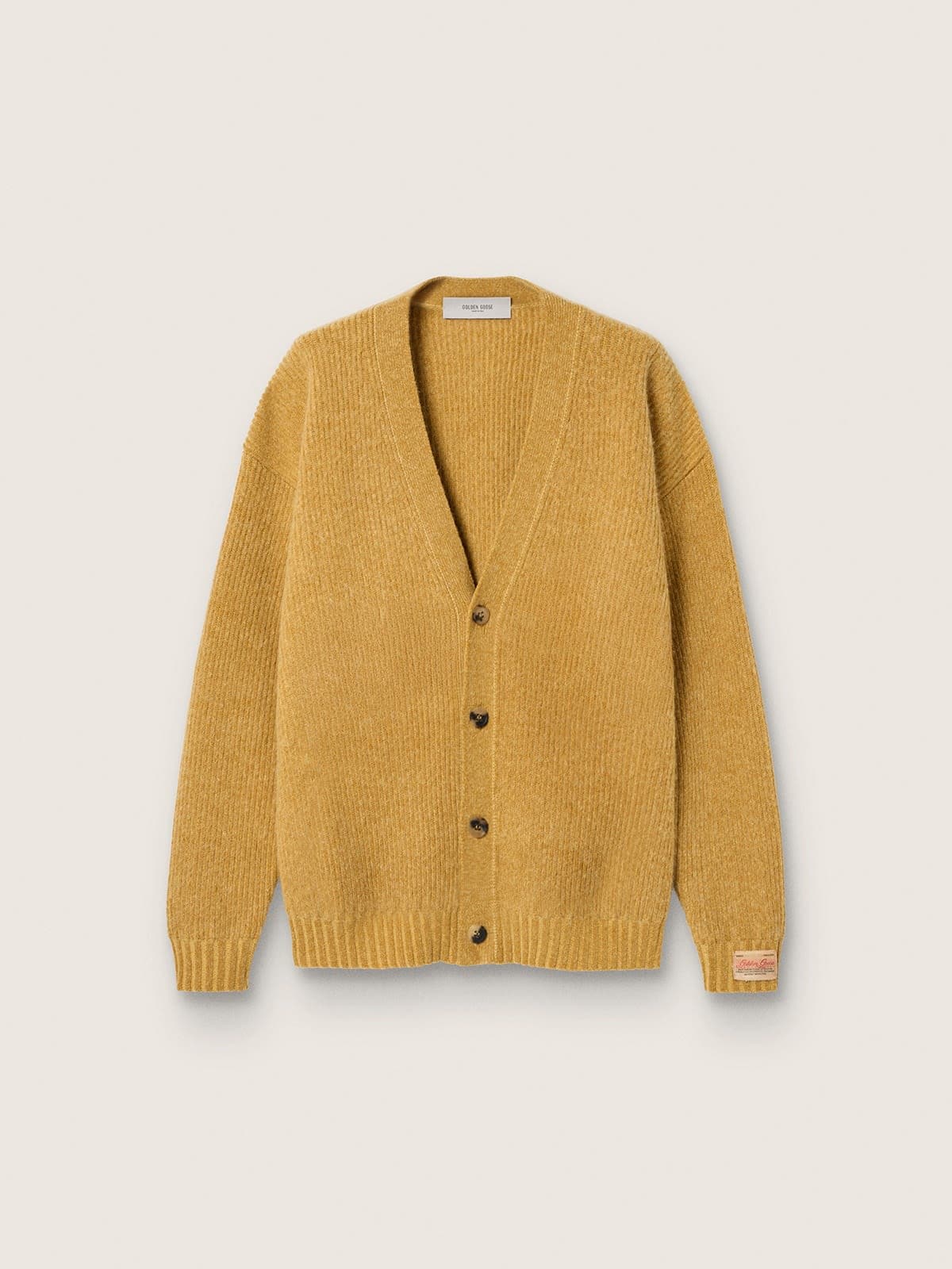 Golden Goose Senffarbener Herren-Cardigan aus Rippenstrick Knitwear man