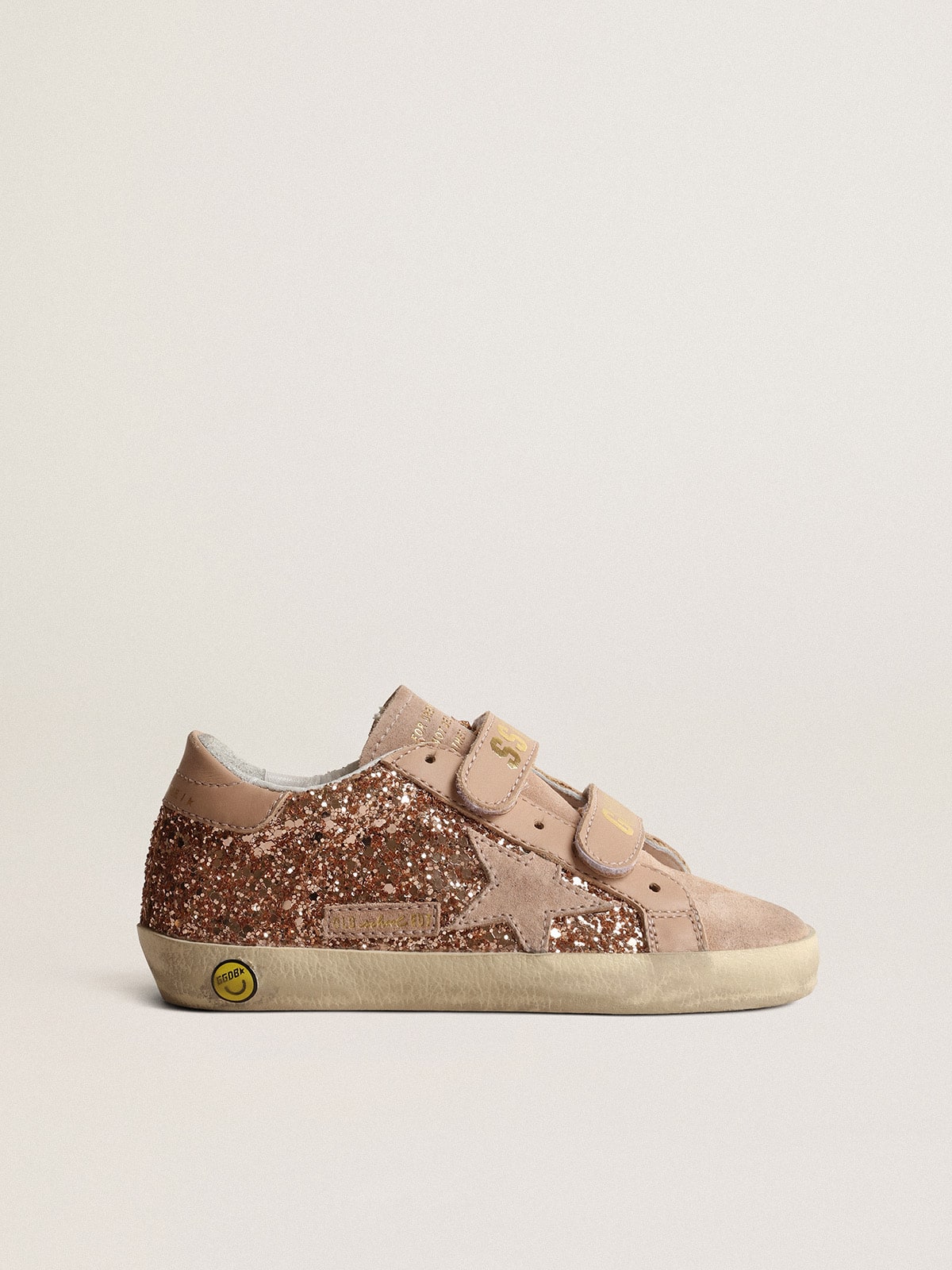 Golden Goose - Old School Teen in glitter rosa pesca con stella in suede rosa in 