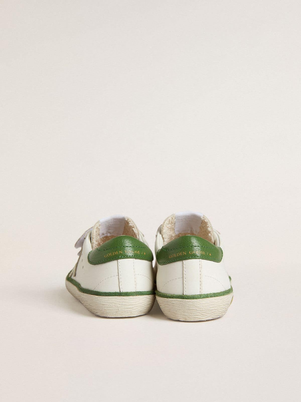 Golden Goose - Teen Old School in white leather with green nappa heel tab and green insert in 
