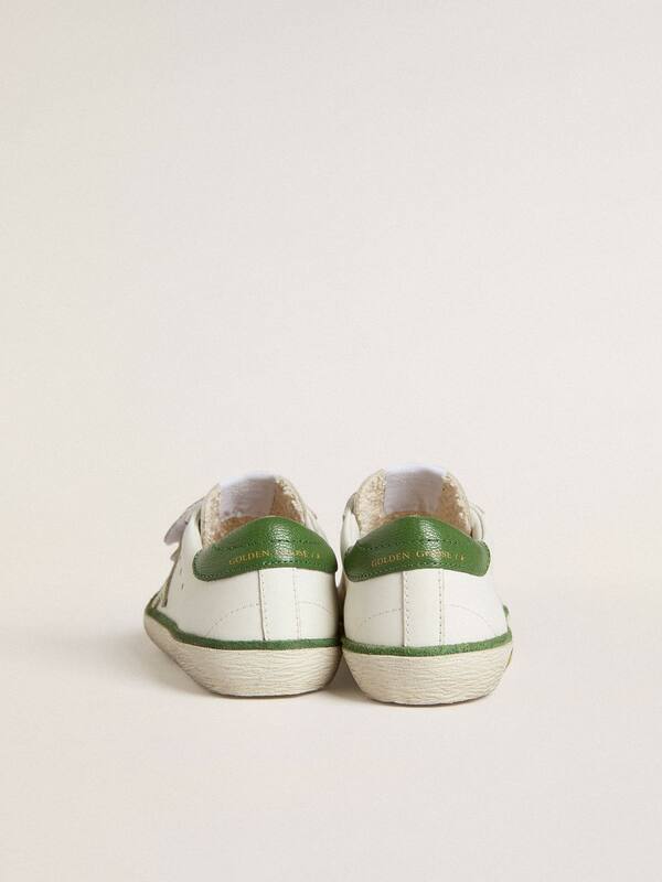 Golden Goose - Teen Old School in white leather with green nappa heel tab and green insert in 