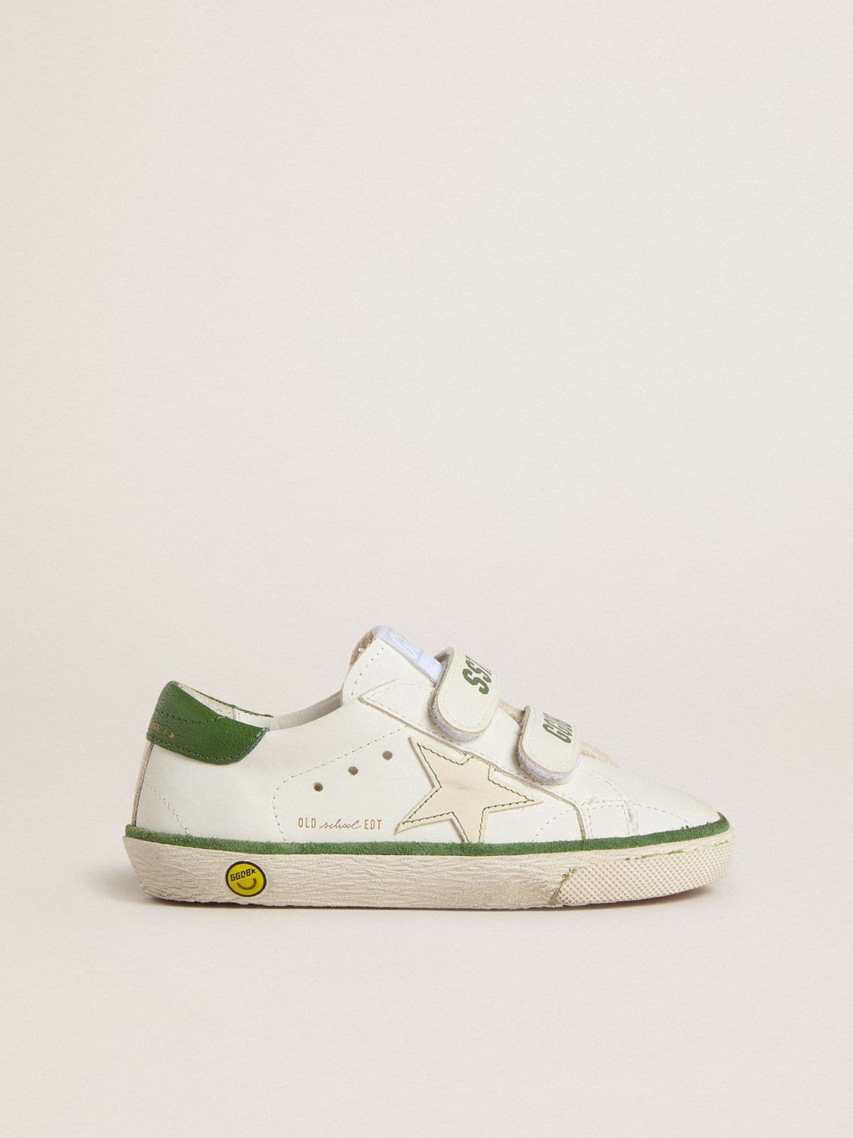 Golden Goose - Teen Old School in white leather with green nappa heel tab and green insert in 