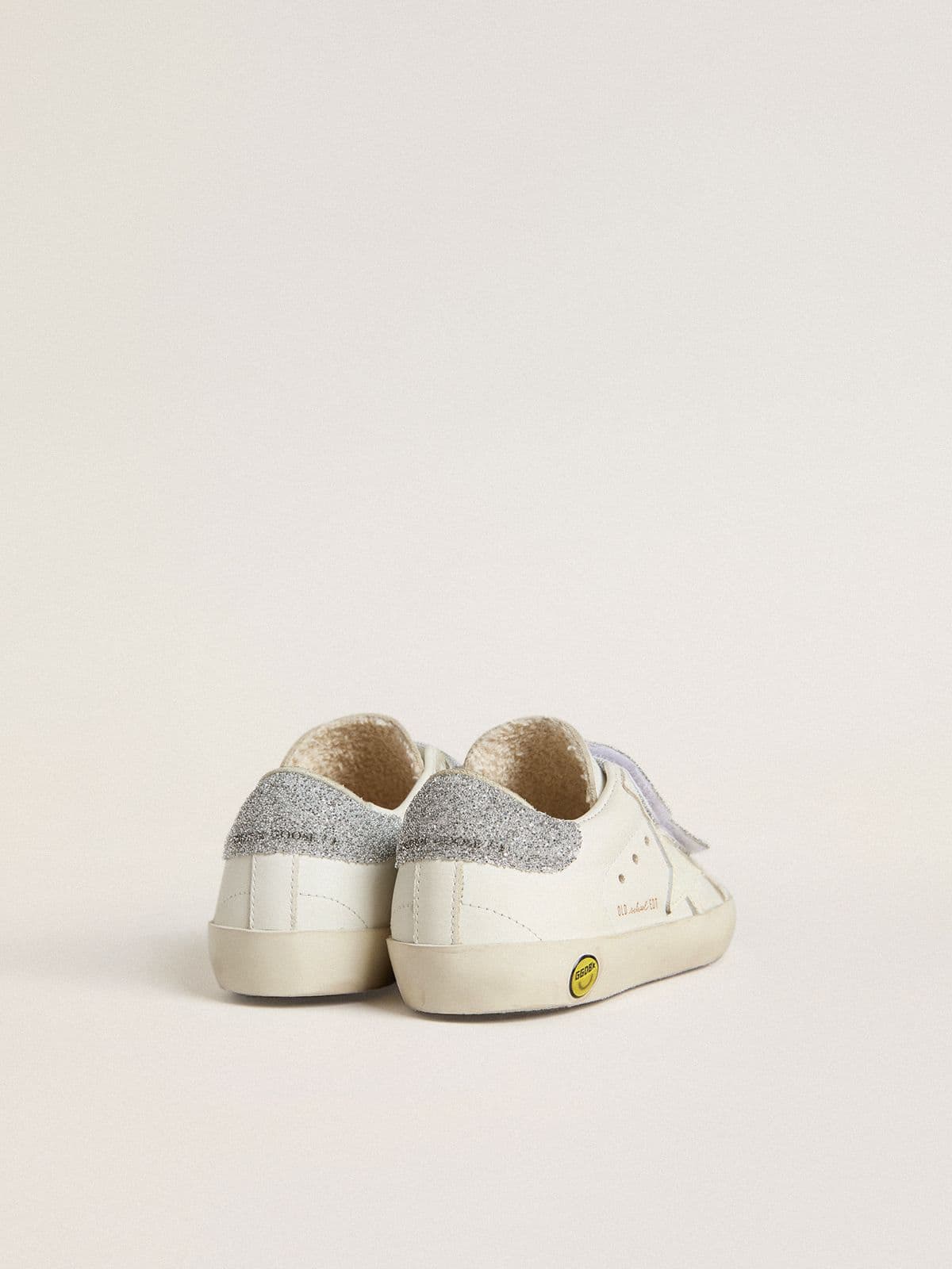 Golden Goose - Old School Teen en cuir blanc avec contrefort et bandes en cristaux Swarovski argentés in 