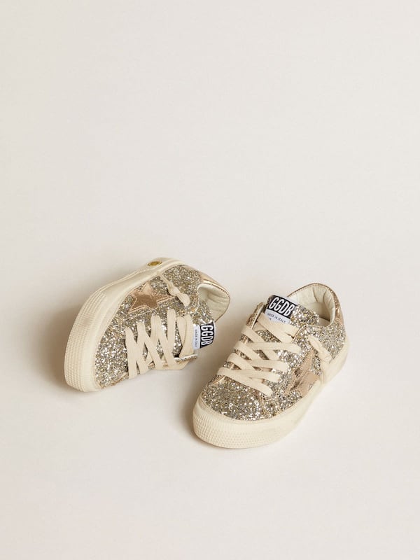 Golden Goose - May Teen in platinum glitter with gold leather star and heel tab in 