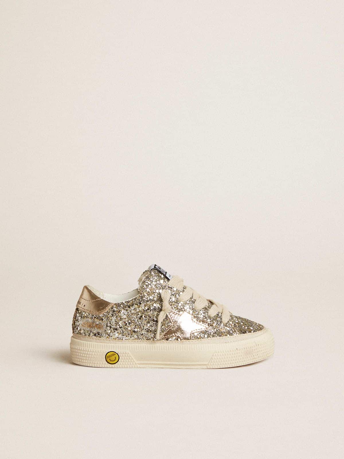 Golden Goose - May Teen in platinum glitter with gold leather star and heel tab in 