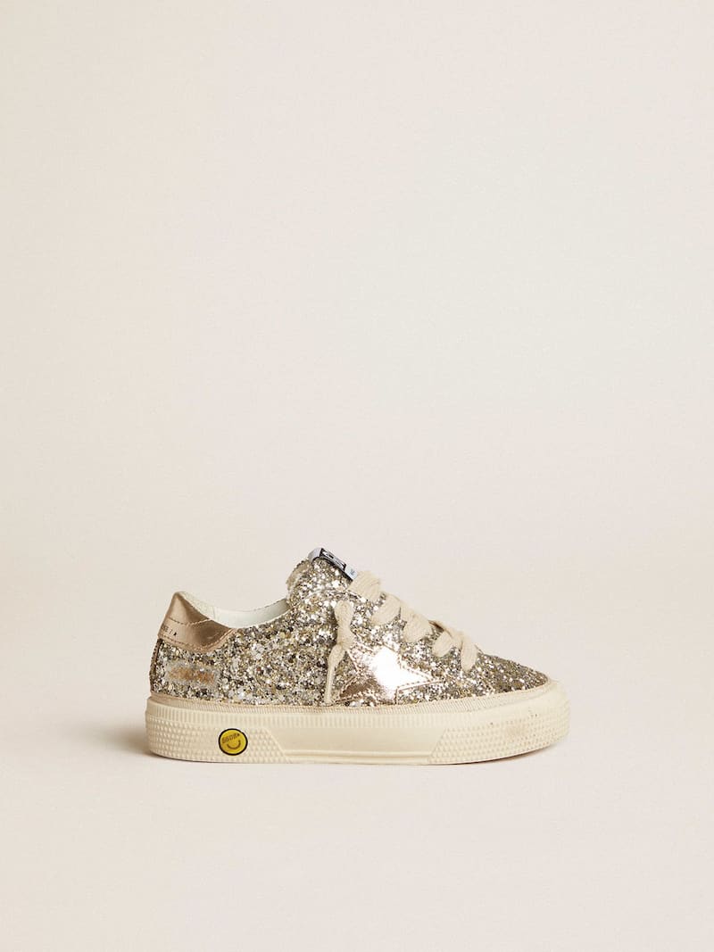 May Teen in platinum glitter with gold leather star and heel tab