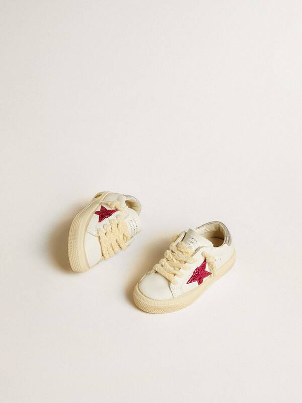 Golden Goose - May Teen with fuchsia glitter star and laminated leather heel tab in 