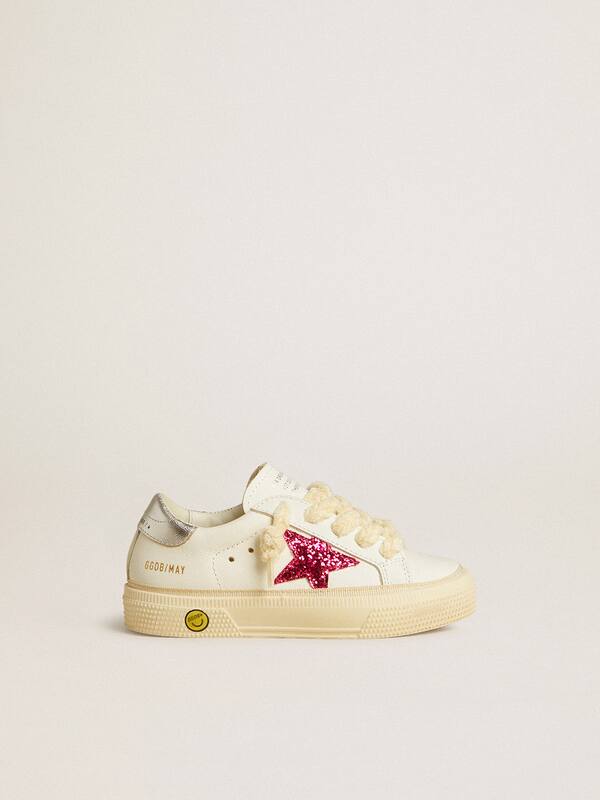 Golden Goose - May Teen with fuchsia glitter star and laminated leather heel tab in 