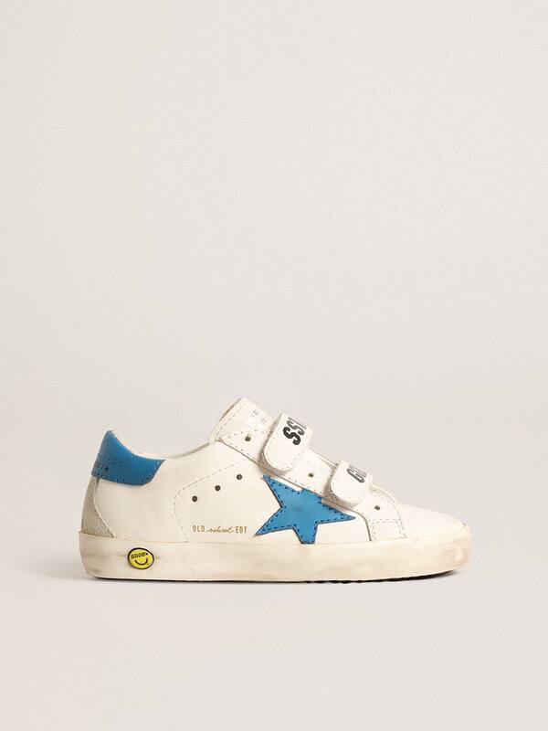 Golden Goose - Old School Teen in leather with light blue star and heel tab in 