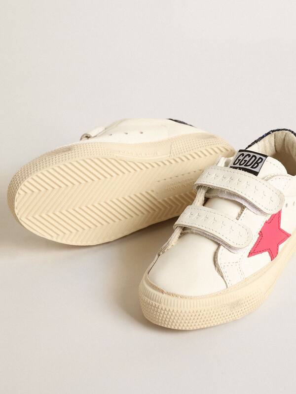 Golden Goose - May Teen with fuchsia leather star and blue glitter heel tab in 