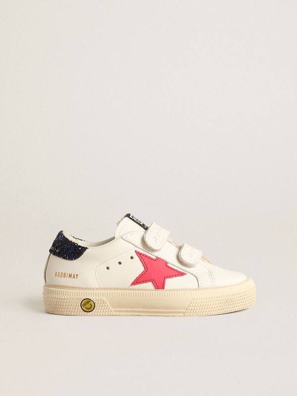 Golden Goose - May Teen with fuchsia leather star and blue glitter heel tab in 