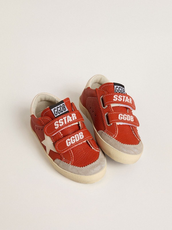 Golden Goose - Teen Old School in orange nappa with white star and cream-colored leather heel tab in 