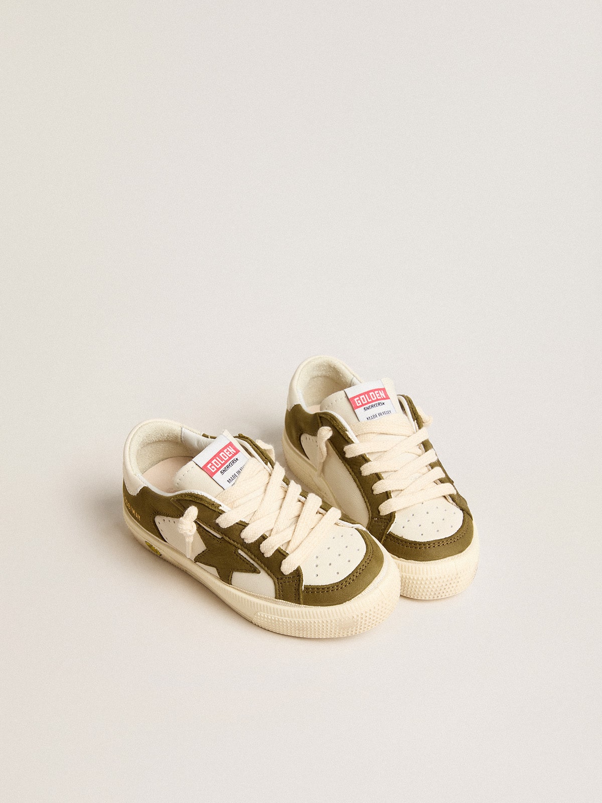 Golden Goose - May Teen en cuir blanc et vert militaire  in 