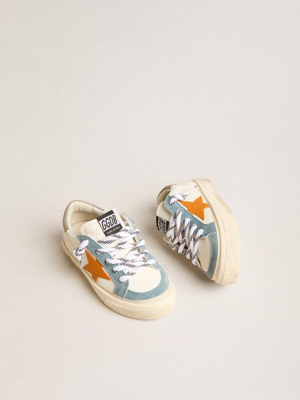 Golden Goose - May Teen in nappa with orange leather star and blue suede inserts in 