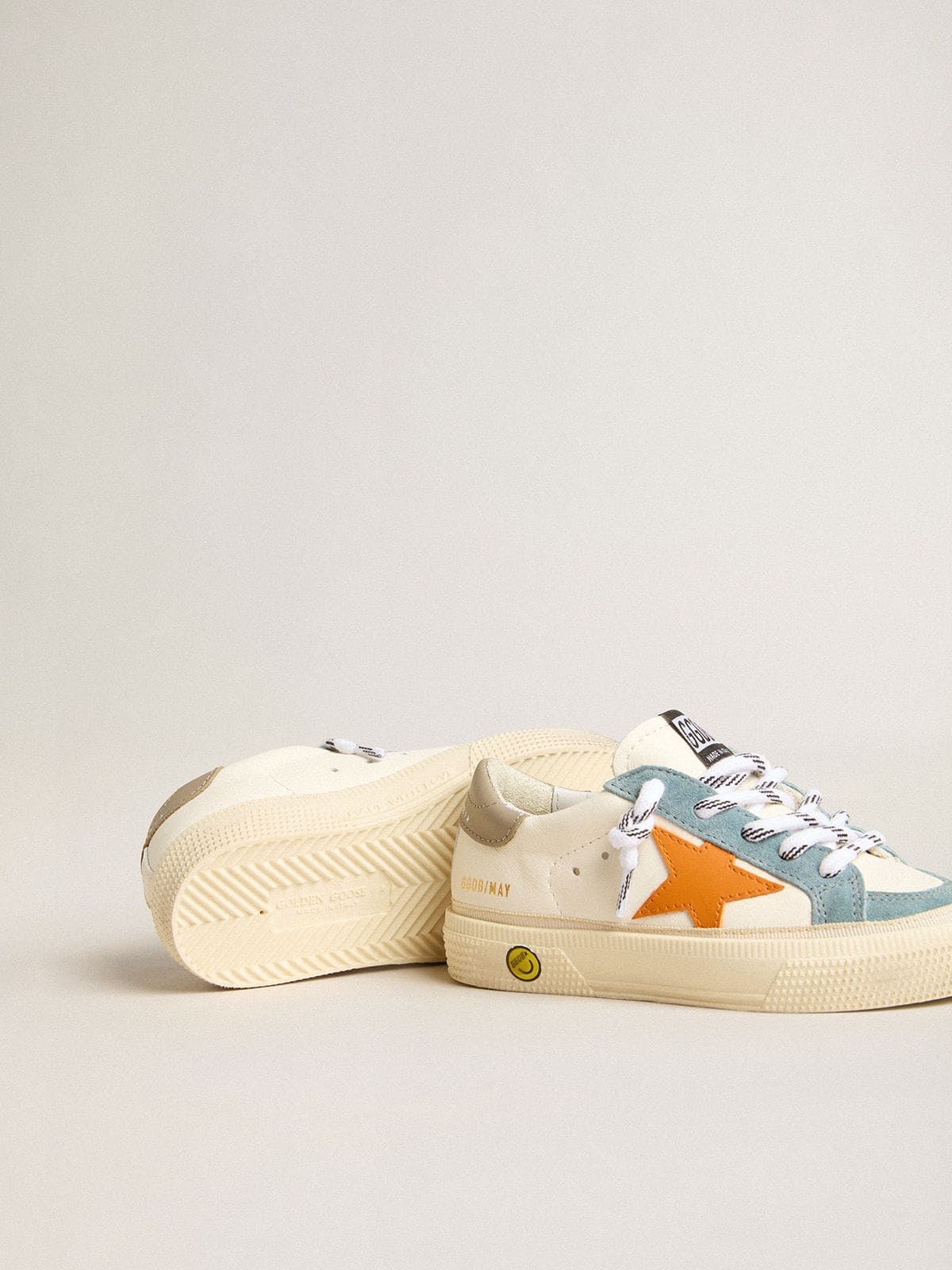 Golden Goose - May Teen in nappa with orange leather star and blue suede inserts in 