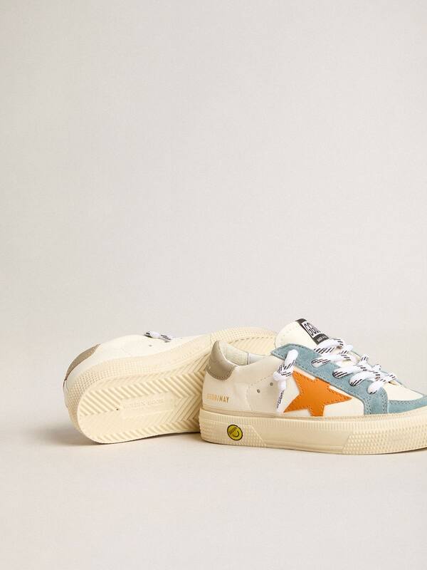 Golden Goose - May Teen in nappa with orange leather star and blue suede inserts in 