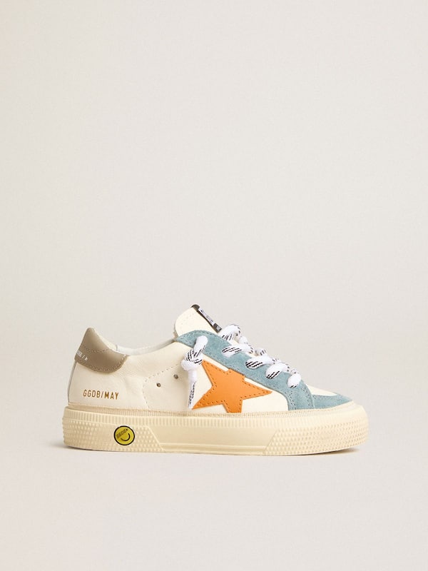 Golden Goose - May Teen in nappa with orange leather star and blue suede inserts in 