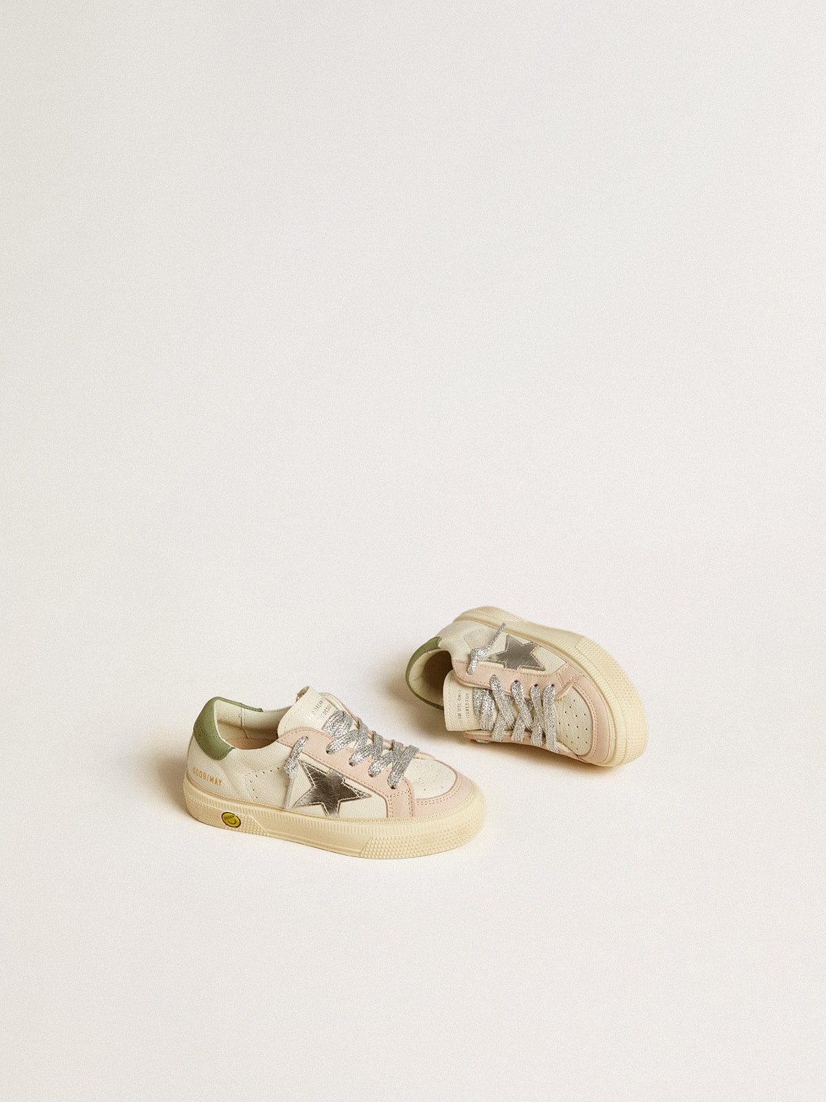Golden Goose - May Teen in nappa with silver star and olive green heel tab in 