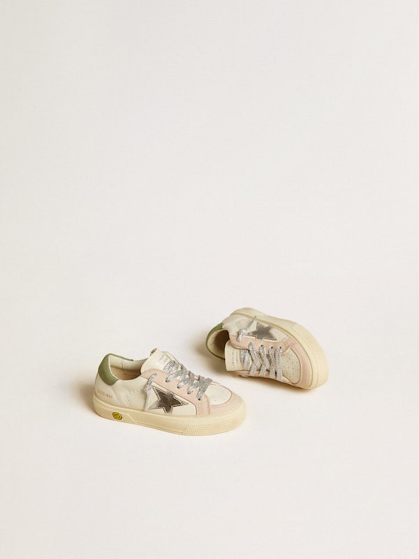 Golden Goose - May Teen in nappa with silver star and olive green heel tab in 