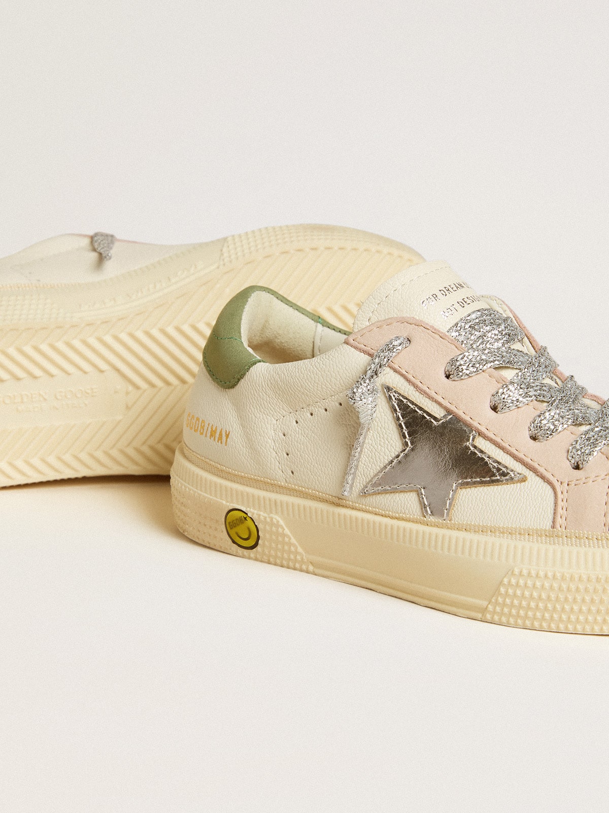 Golden Goose - May Teen in nappa with silver star and olive green heel tab in 