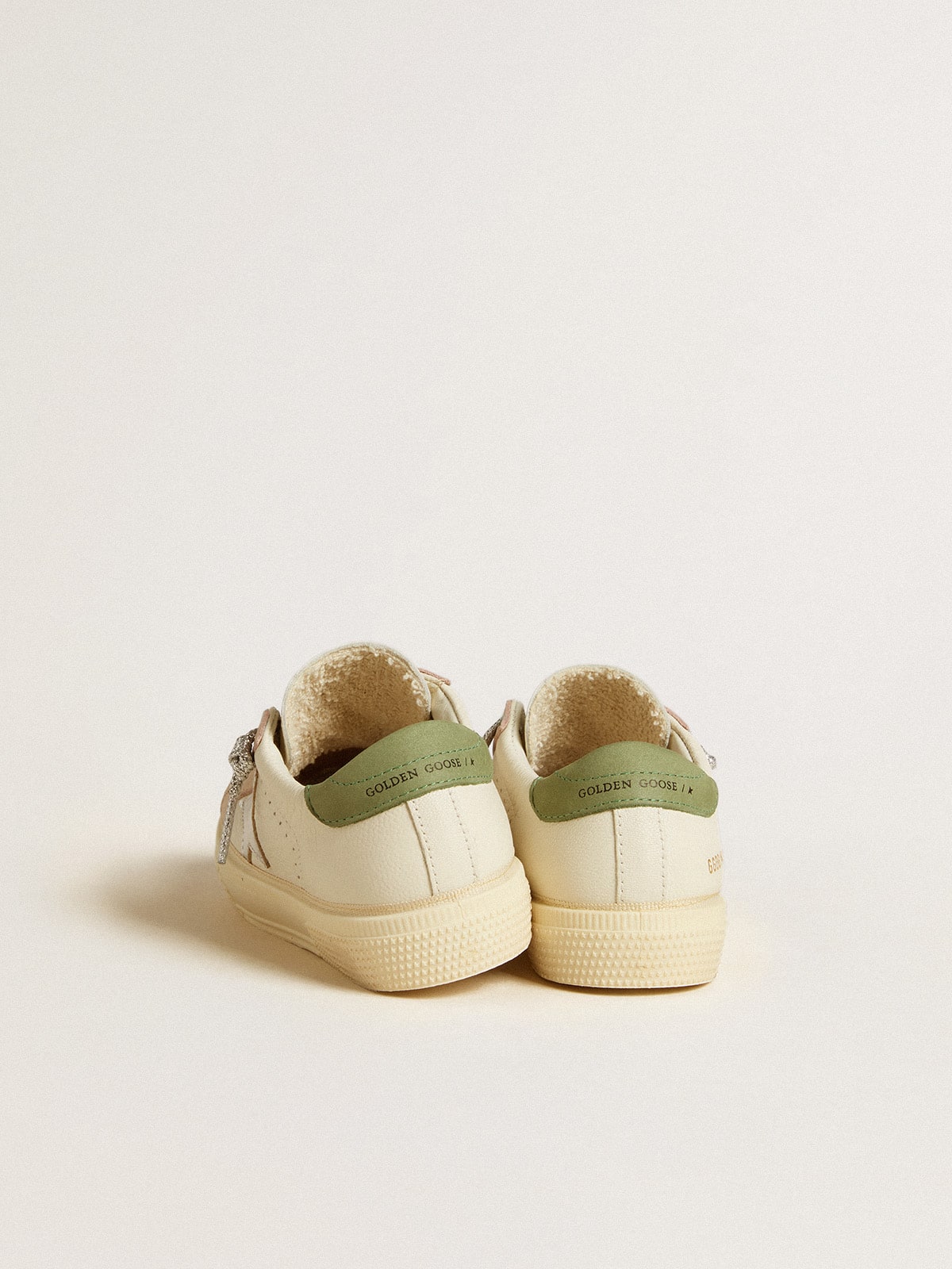 Golden Goose - May Teen in nappa with silver star and olive green heel tab in 