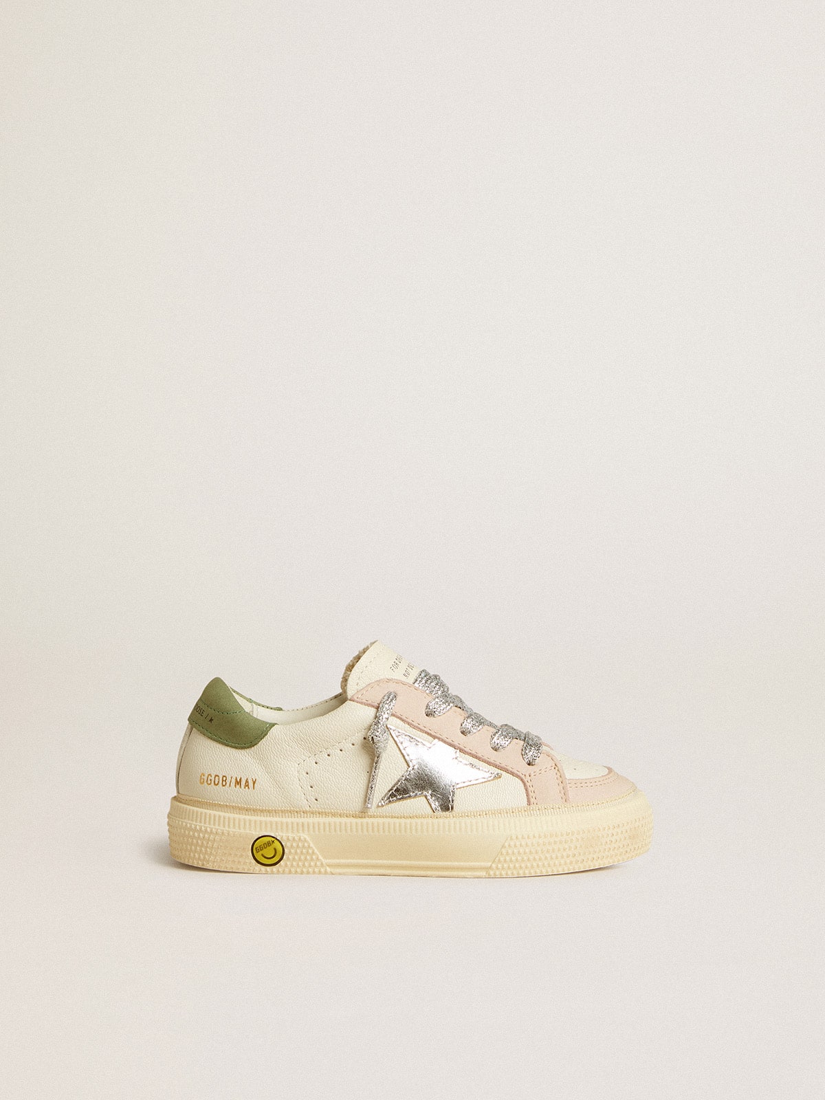 Golden Goose - May Teen in nappa with silver star and olive green heel tab in 