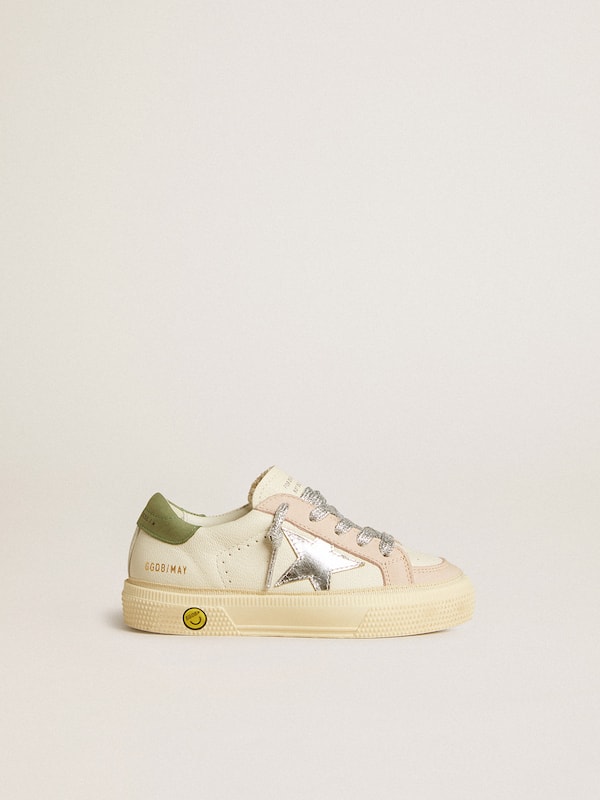 Golden Goose - May Teen in nappa with silver star and olive green heel tab in 
