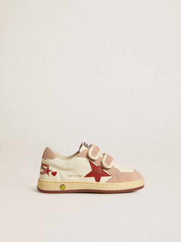 Golden Goose - Ball Star Teen in nappa and suede with red star and red embroidered heart in 