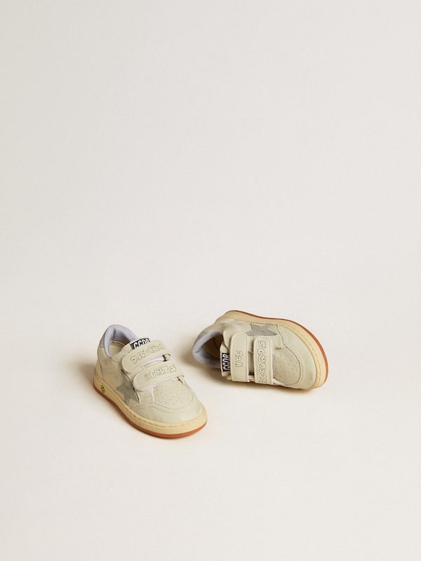 Golden Goose - Ball Star Teen in white leather with powder blue star and heel tab in 